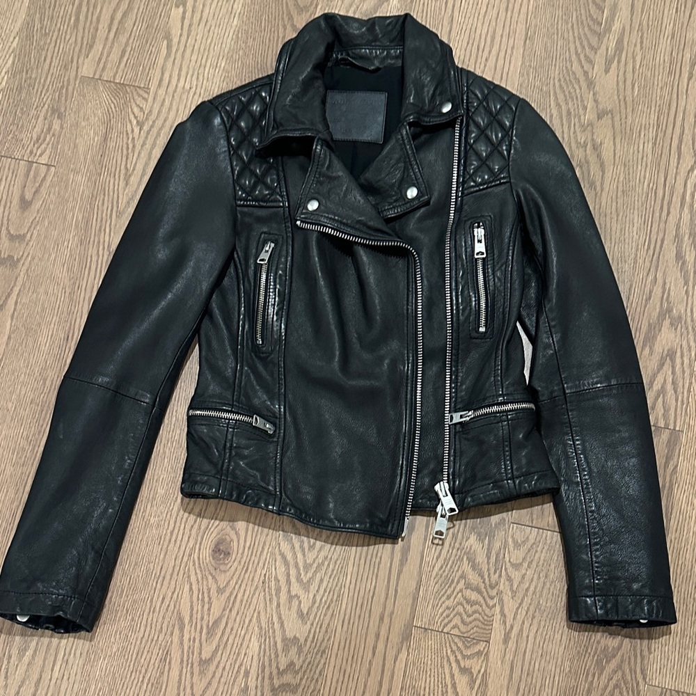 All Saints black Quilted Leather biker Jacket